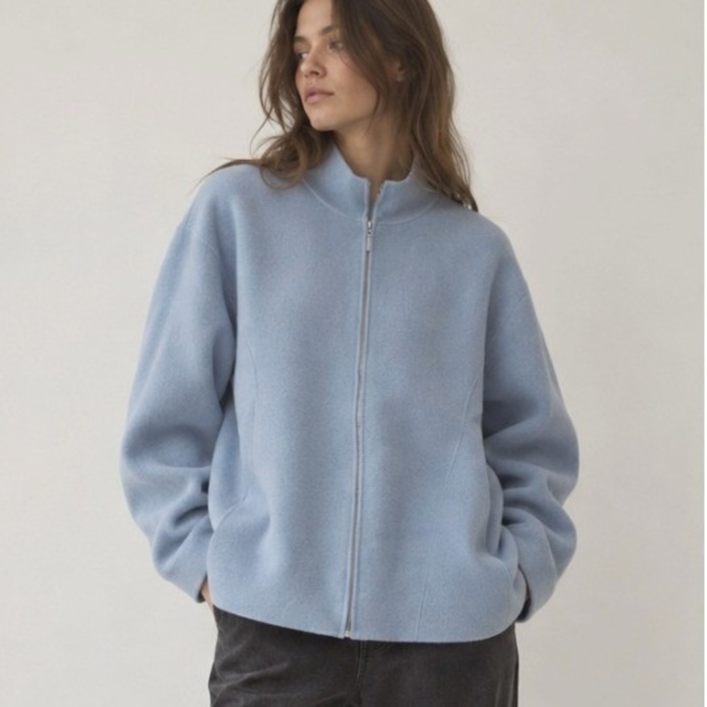 Eileen Fisher Jacket Boiled Wool Full Zip 3X Blue Minimalist Lagenlook Scandi